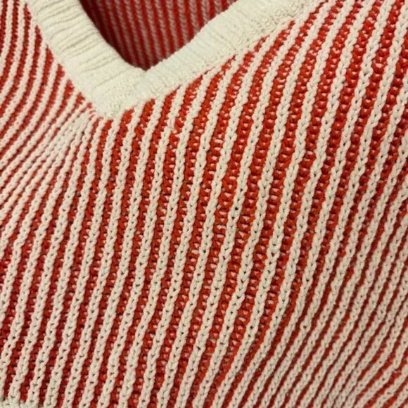 Lulus Attractively Cozy Red And White Striped V-neck Pullover Sweater - Size S - Picture 6 of 7